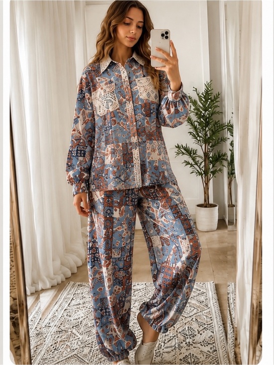 POLS Pants - POL Blue & Pink Paisley Patchwork Wide Leg Pants Set S